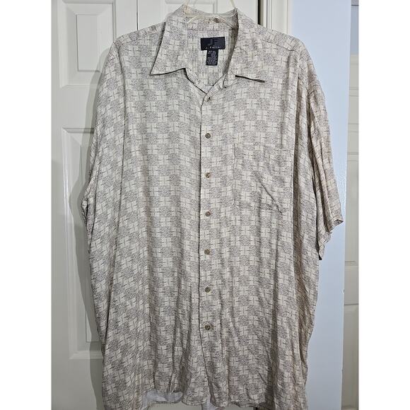 J. Ferrar Men's XLT Vintage Button Up Short Sleeve Rayon Shirt Beige Print - Picture 1 of 6
